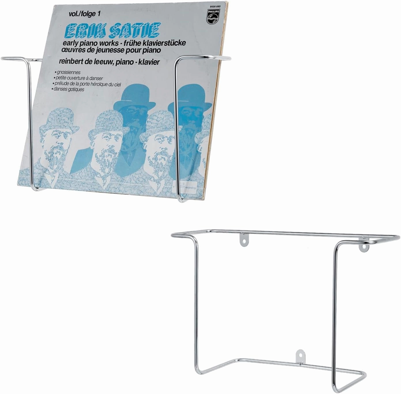 MyGift Modern Metal Wire Wall Mounted Vinyl Records Storage Racks, Hanging LP Record Holders, Floating Album Cover Display Shelves, Set of 2 (Silver-2 Pcs) vinyl storage,record holder,LP organizer,