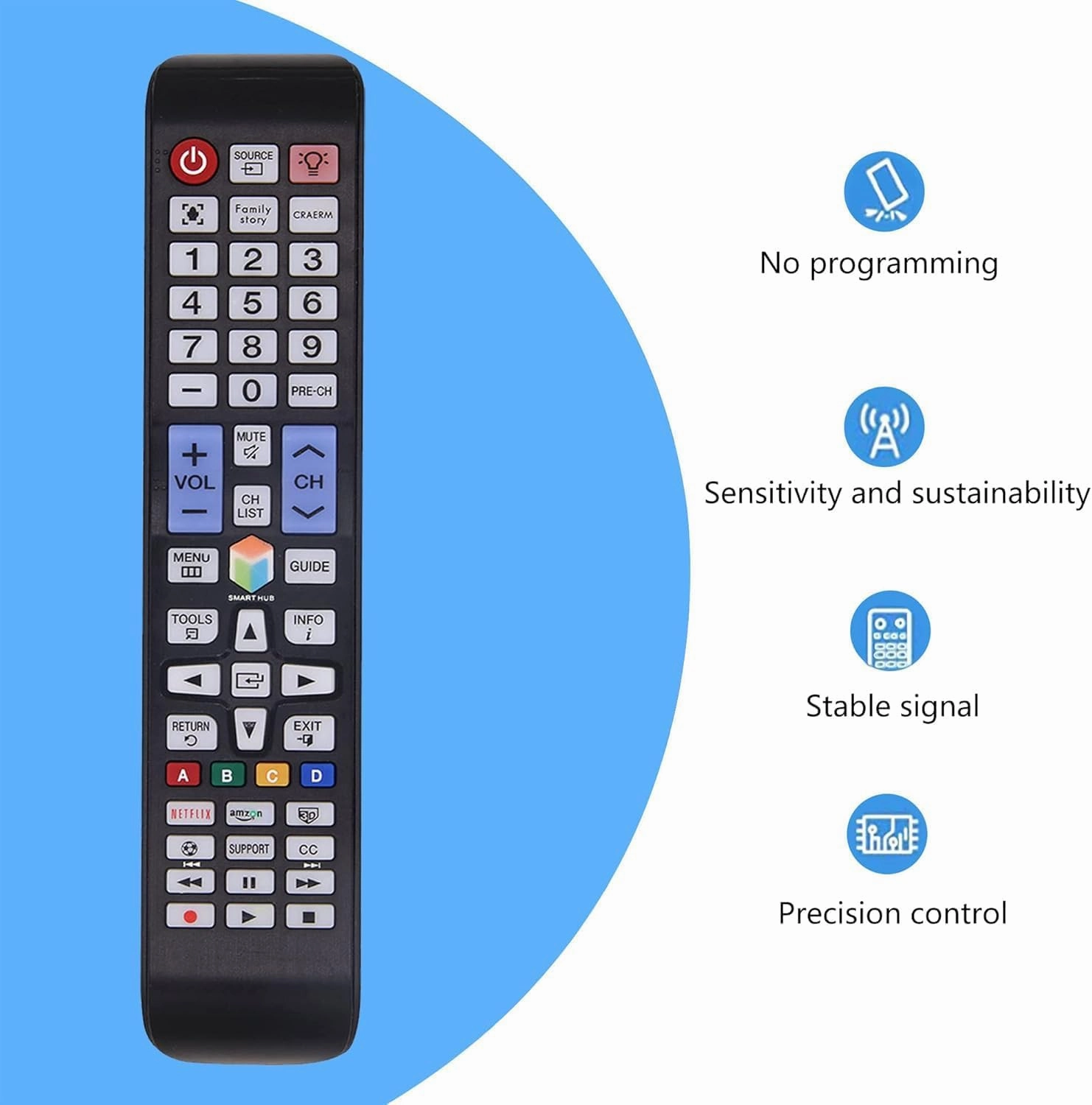 MYHGRC-Replacement Samsung Backlit TV Remote Control for All Samsung LED Smart TVs with Netflix, Prim Video, Smart Hub Button