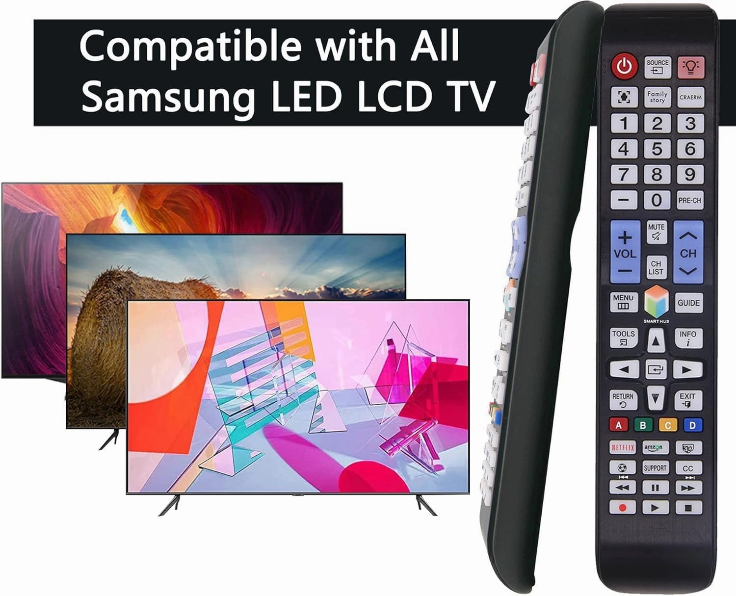 MYHGRC-Replacement Samsung Backlit TV Remote Control for All Samsung LED Smart TVs with Netflix, Prim Video, Smart Hub Button