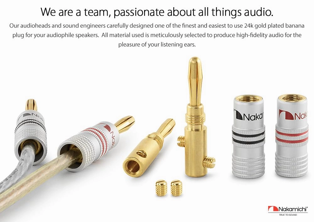 Nakamichi Excel Series 24k Gold Plated Banana Plug 12 AWG - 18 AWG Gauge Size 4mm for Speakers Amplifier Hi-Fi AV Receiver Stereo Home Theatre Audio Wire Cable Screw Connector 12 Pcs (6-Pairs)