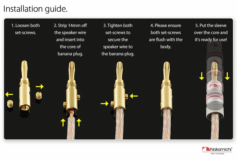 Nakamichi Excel Series 24k Gold Plated Banana Plug 12 AWG - 18 AWG Gauge Size 4mm for Speakers Amplifier Hi-Fi AV Receiver Stereo Home Theatre Audio Wire Cable Screw Connector 12 Pcs (6-Pairs)