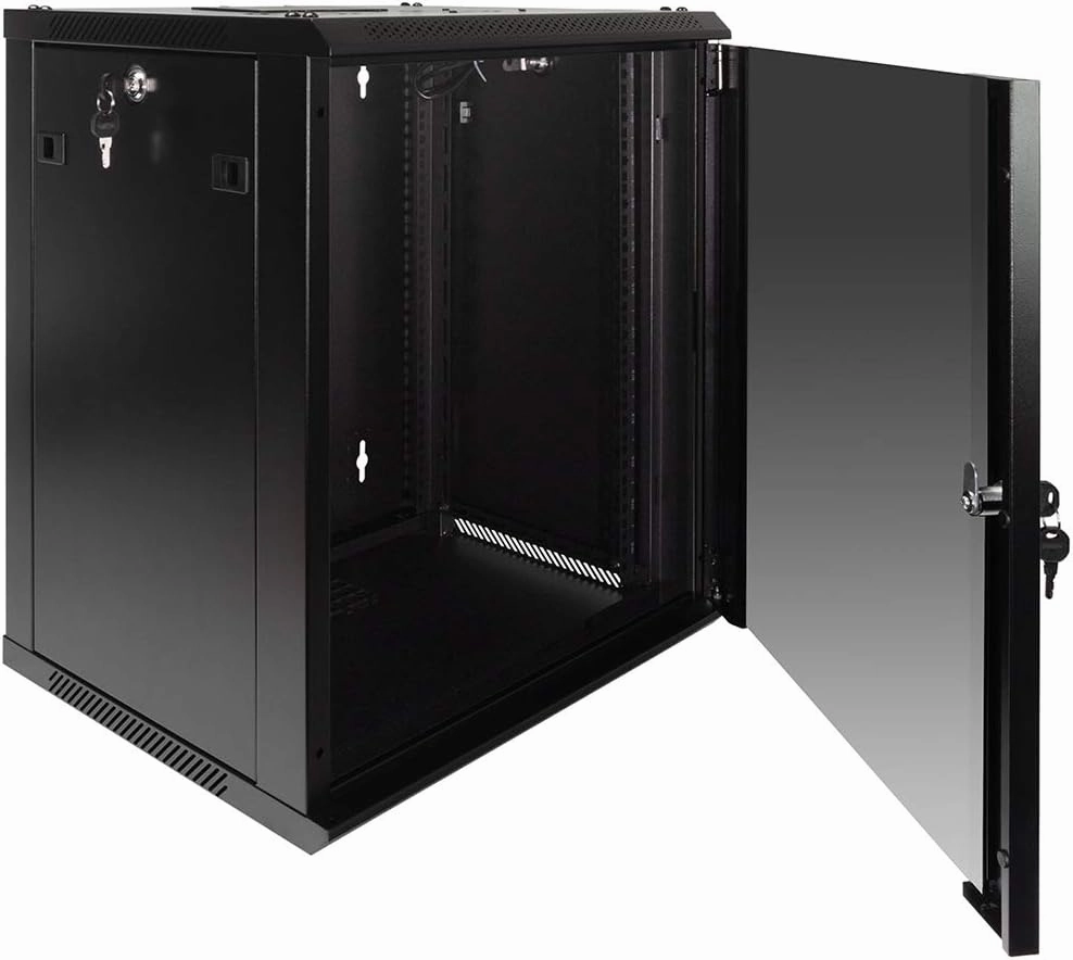 NavePoint 12U Server Rack Enclosure with Glass Door, Cooling Fan, Locks, & Removable Side Panels - 12U Wall Mount Network Cabinet 19 Inch Rack 17.7" Deep (450mm)