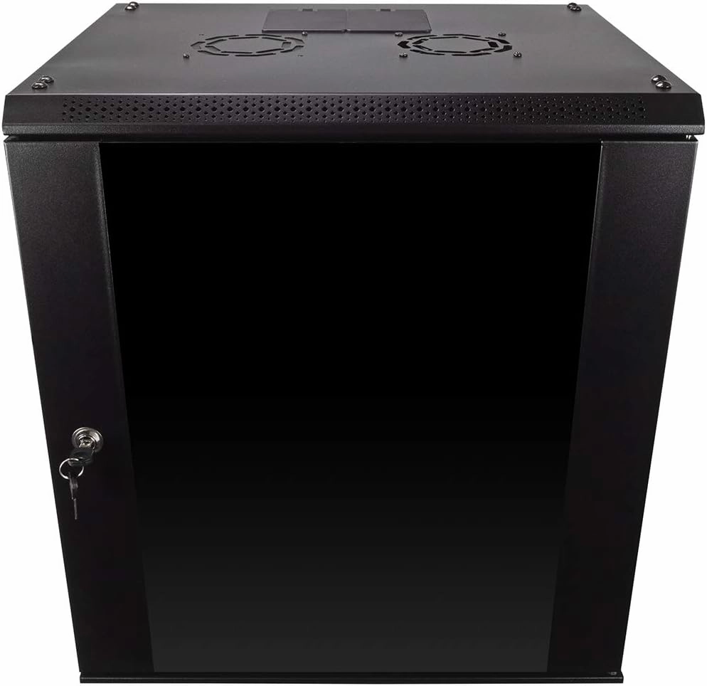 NavePoint 12U Server Rack Enclosure with Glass Door, Cooling Fan, Locks, & Removable Side Panels - 12U Wall Mount Network Cabinet 19 Inch Rack 17.7" Deep (450mm) equipment cabinet,AV gear cabinet,component enclosure,