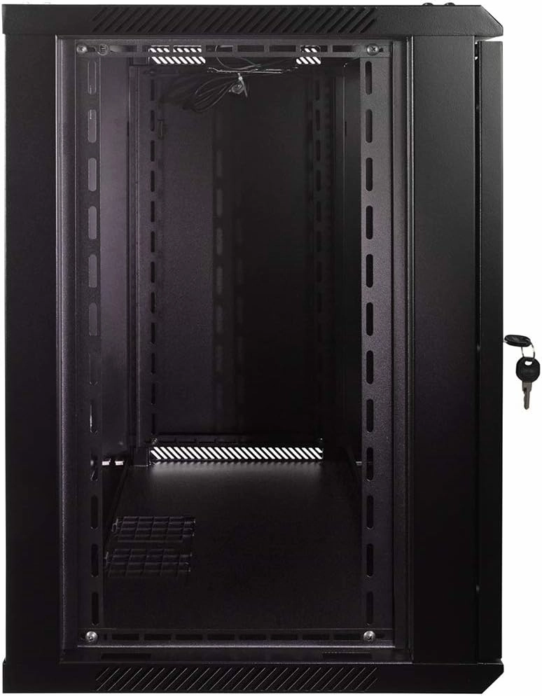 NavePoint 12U Server Rack Enclosure with Glass Door, Cooling Fan, Locks, & Removable Side Panels - 12U Wall Mount Network Cabinet 19 Inch Rack 17.7" Deep (450mm)