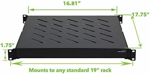 Navepoint 1U 19-Inch Fixed 4-Post Rack Mount Server Shelf with Adjustable Depth from 18-29 Inch Black