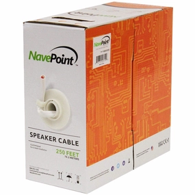 NavePoint 250ft in Wall Audio Speaker Cable Wire CL2 12/2 AWG Gauge 2 Conductor Bulk White speaker cable,audio wire,hi-fi speaker cord,