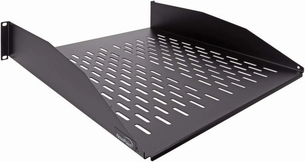 NavePoint 2U 19-Inch Universal Vented Rack Mount Cantilever Fixed Server Cabinet Shelf 18-Inches Deep Black equipment cabinet,AV gear cabinet,component enclosure,