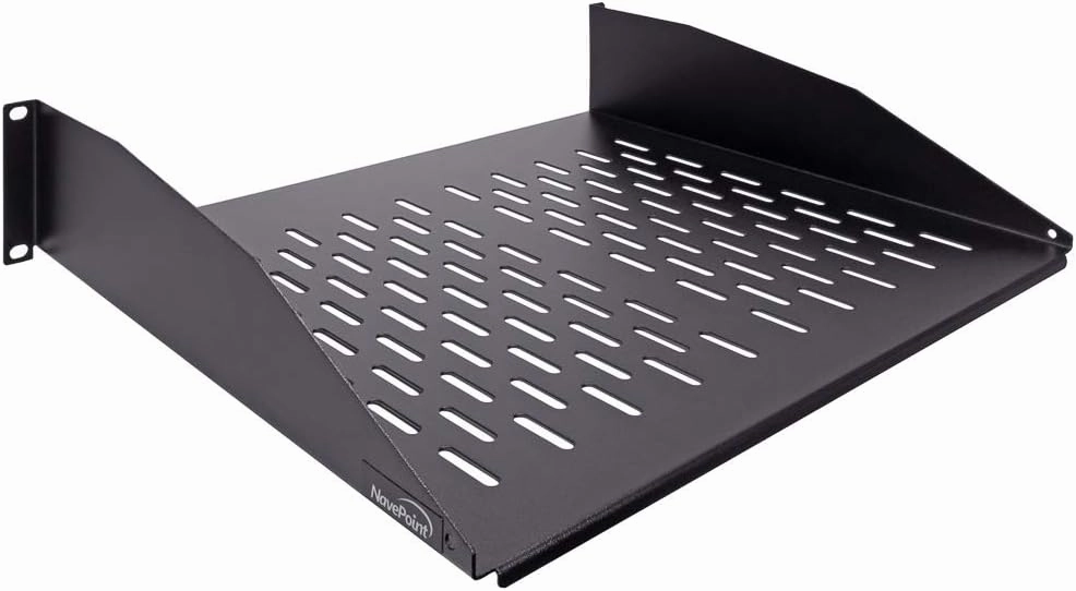 Navepoint 2U 19-Inch Universal Vented Rack Mount Cantilever Server Cabinet Shelf 14-Inches Deep Black audio rack,hi-fi component stand,media shelf,