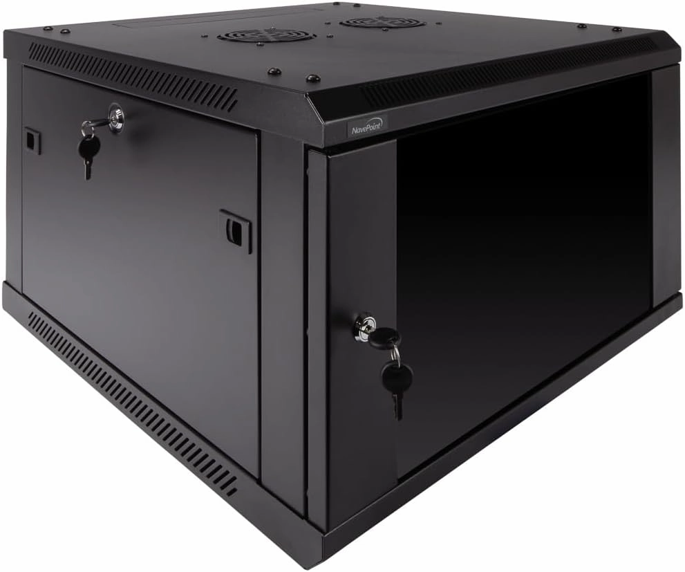 Navepoint 6U Deluxe IT Wallmount Cabinet Enclosure 19-Inch Server Network Rack with Locking Glass Door 24-Inches Deep Black