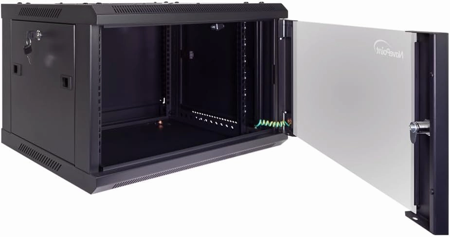 NavePoint 6U Server Cabinet Wall Mount Rack Enclosure Includes 2 Fans, Locking Glass Door, Removable Side Panels  6U Network Cabinet 17.7 Deep, 19 Inch Server Rack for IT and A/V Equipment