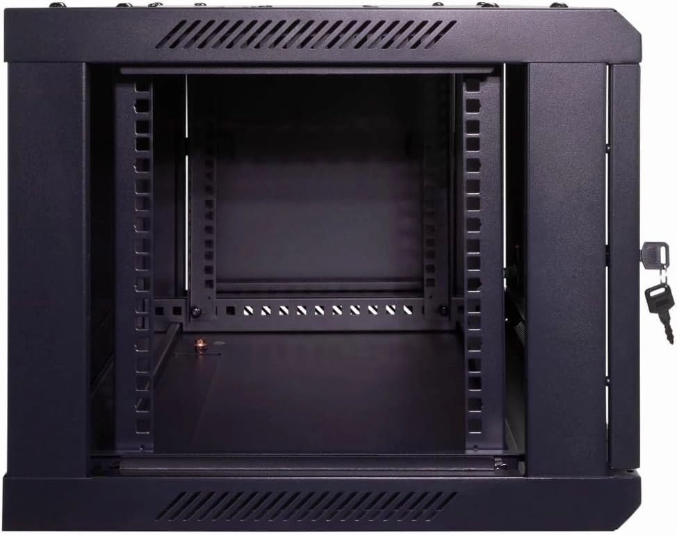 NavePoint 6U Server Cabinet Wall Mount Rack Enclosure Includes 2 Fans, Locking Glass Door, Removable Side Panels  6U Network Cabinet 17.7 Deep, 19 Inch Server Rack for IT and A/V Equipment