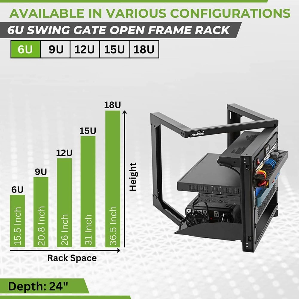 NavePoint 6U Server Rack with Swing Gate - Wall Mount Rack for 19 Inch IT & AV Equipment - 24' Deep, Black