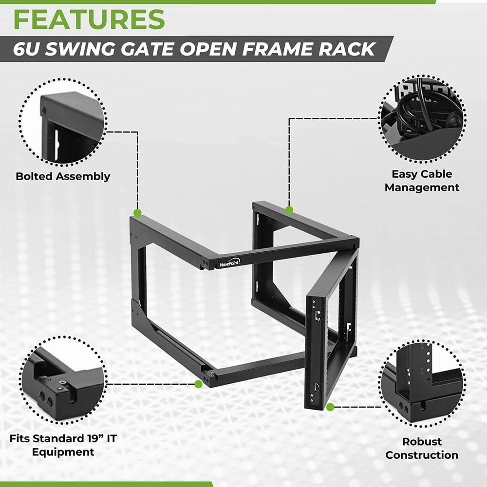 NavePoint 6U Server Rack with Swing Gate - Wall Mount Rack for 19 Inch IT & AV Equipment - 24' Deep, Black
