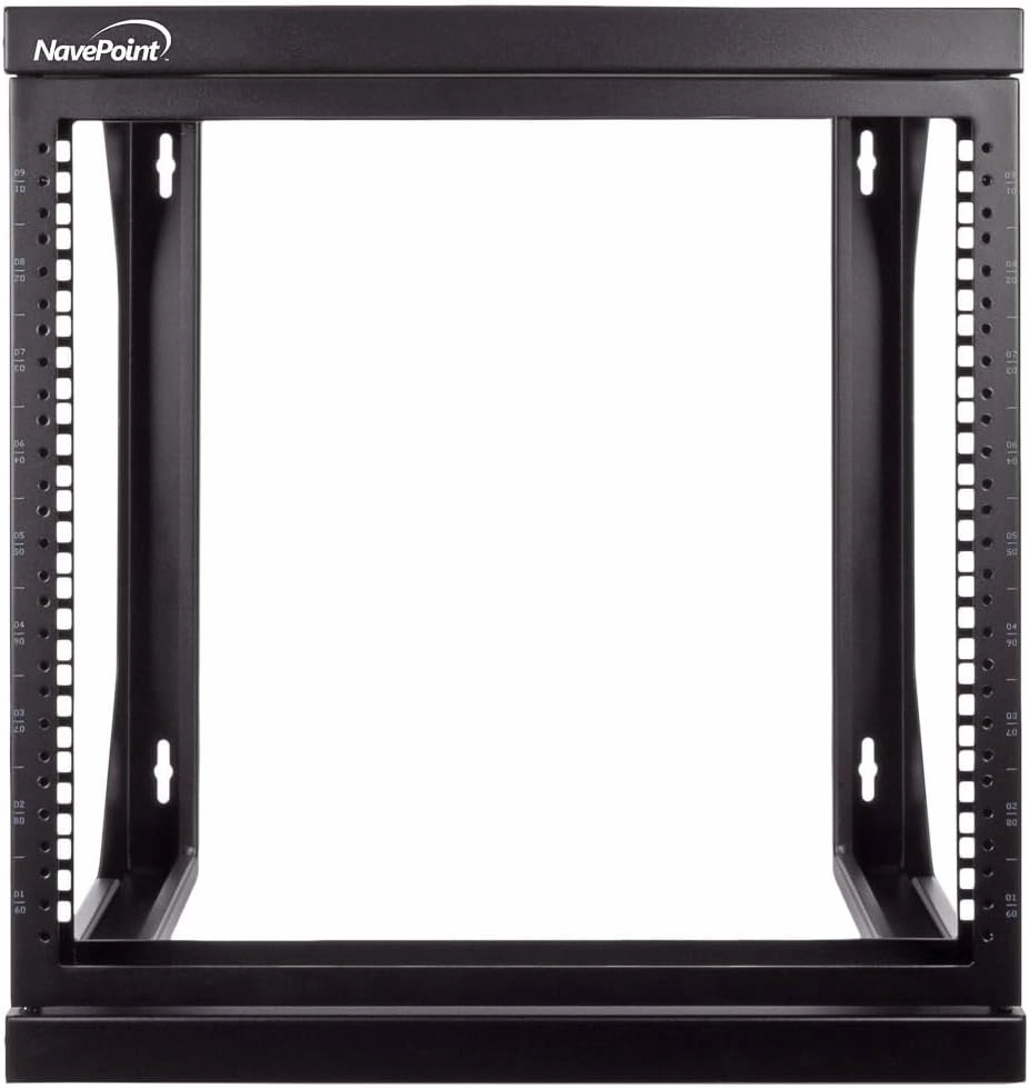 NavePoint 9U Open-Frame Server Rack for 19" IT Network Equipment & A/V Devices Free Standing or Wall Mount with 180 Degrees Gate Swing, Black