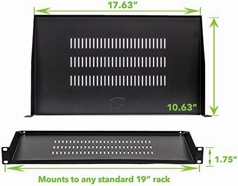 NavePoint Cantilever Server Shelf Vented Shelves Rack Mount 19 Inch 1U Black 10.5 Inches 270mm deep