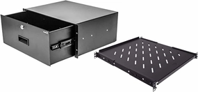 NavePoint Server Cabinet Case 19 Inch Rack Mount DJ Locking Lockable Deep Drawer with Key 4U & Vented 4-Post Shelf, Adjustable, Black, 550 mm Depth, 1U, 242 lbs, Cold Rolled Steel music server,hi-fi media server,digital audio storage,