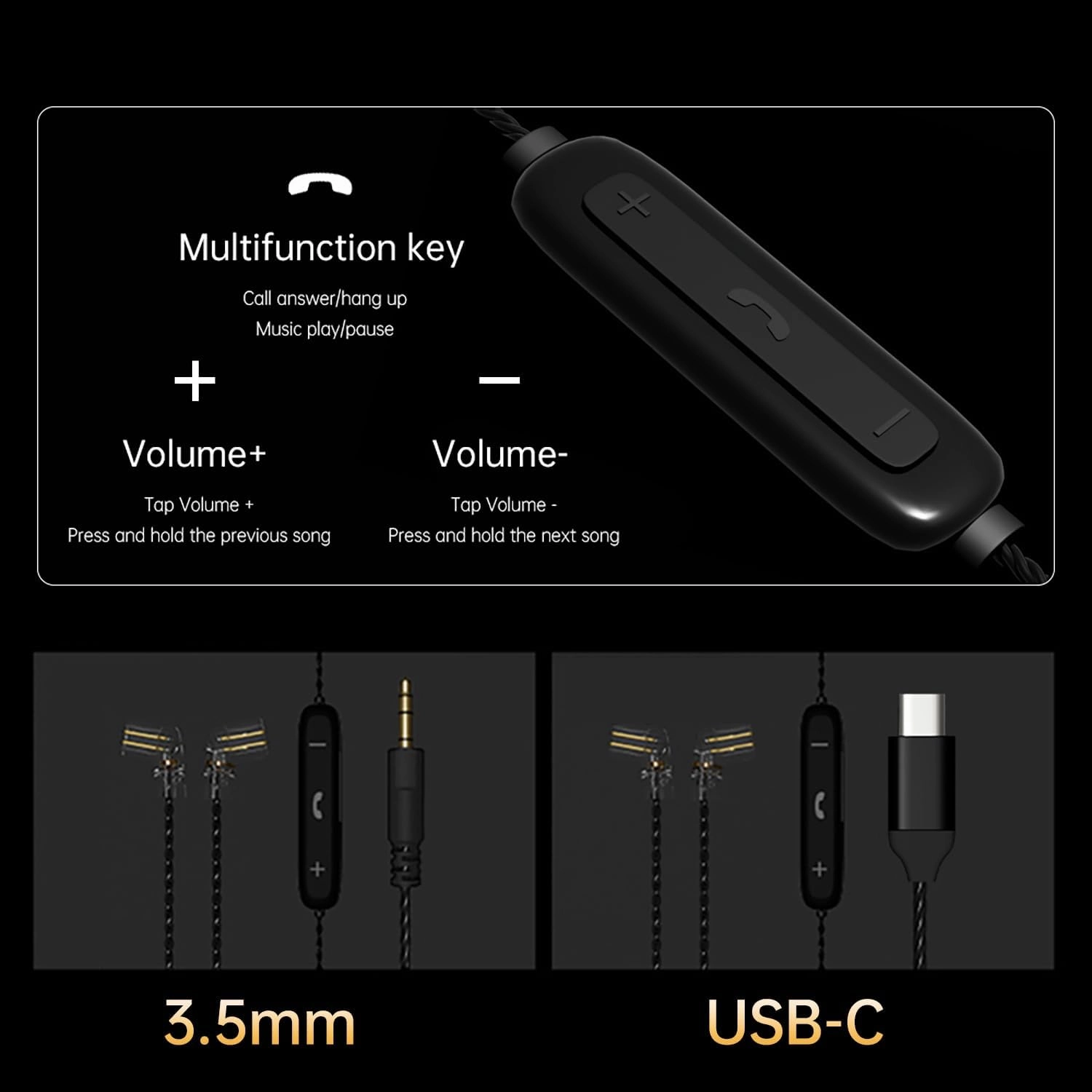 ND Venus in Ear Monitor Headphones, 10mm Double Magnetic Dynamic Driver IEM Earphones, HiFi Wired Gaming Earbuds, 2 Pin Detachable Cable (with Mic, Blue, 3.5mm Plug)