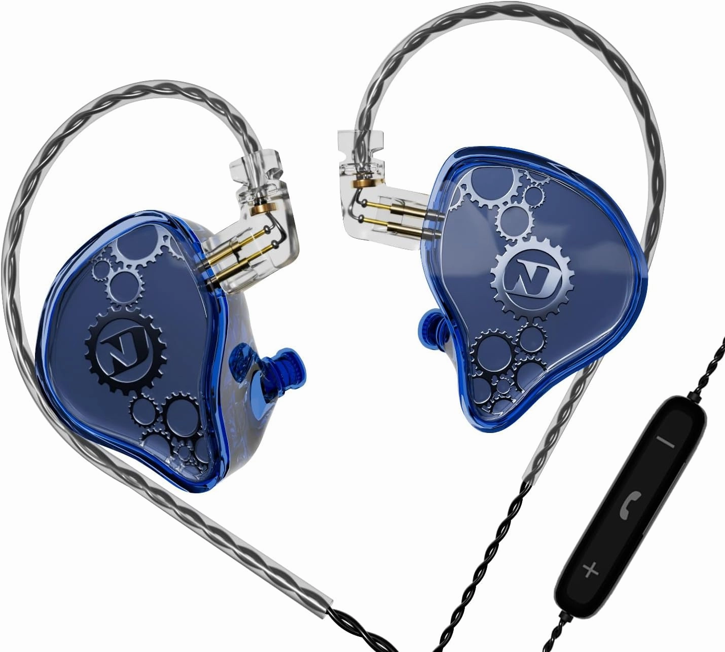 ND Venus in Ear Monitor Headphones, 10mm Double Magnetic Dynamic Driver IEM Earphones, HiFi Wired Gaming Earbuds, 2 Pin Detachable Cable (with Mic, Blue, 3.5mm Plug) in-ear monitors,hi-fi IEMs,studio earphones,