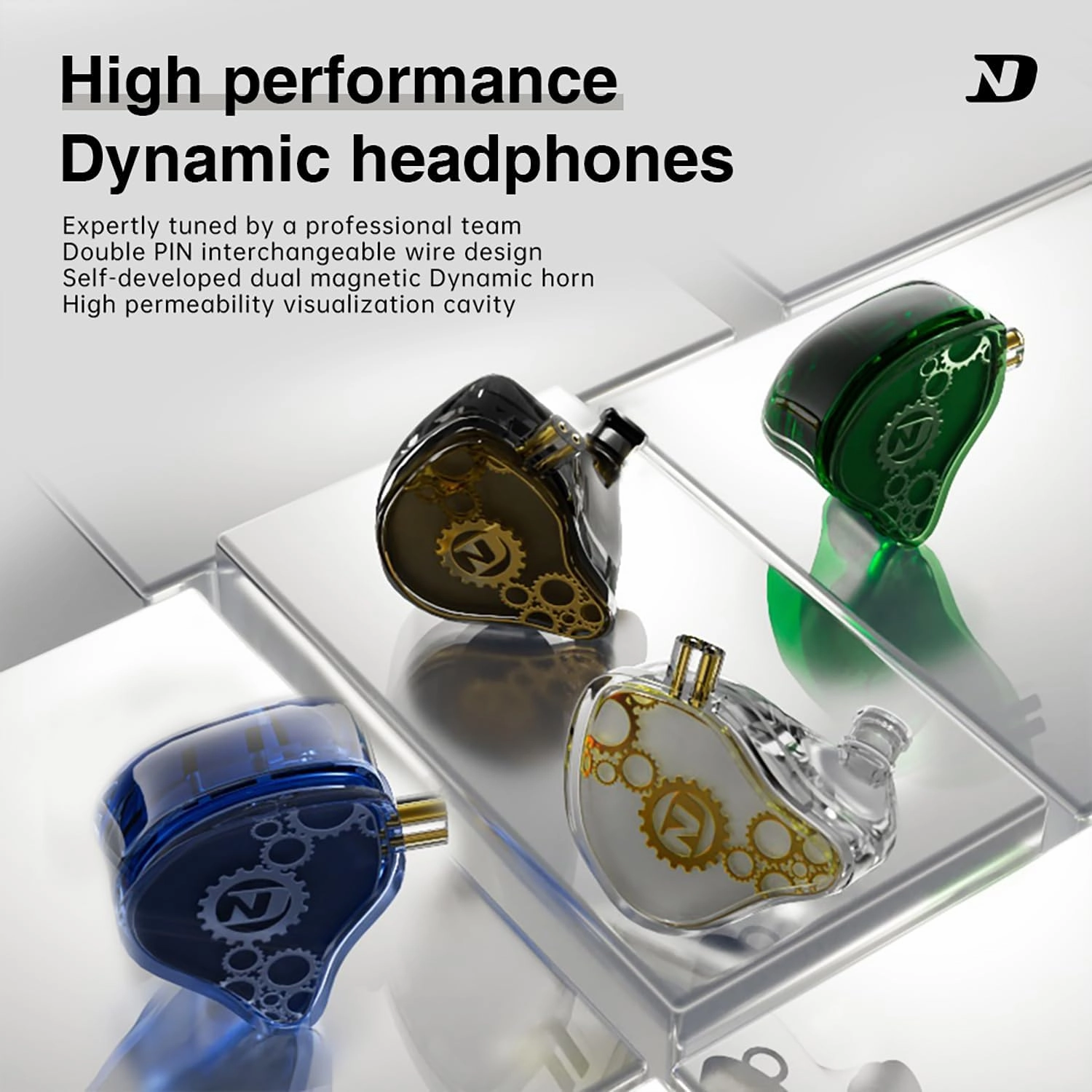 ND Venus in Ear Monitor Headphones, 10mm Double Magnetic Dynamic Driver IEM Earphones, HiFi Wired Gaming Earbuds, 2 Pin Detachable Cable (with Mic, Blue, 3.5mm Plug)
