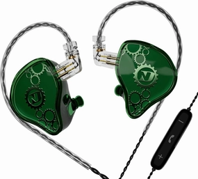 ND Venus in Ear Monitor Headphones, 10mm Double Magnetic Dynamic Driver IEM Earphones, HiFi Wired Gaming Earbuds, 2 Pin Detachable Cable (with Mic, Green, 3.5mm Plug) in-ear monitors,hi-fi IEMs,studio earphones,