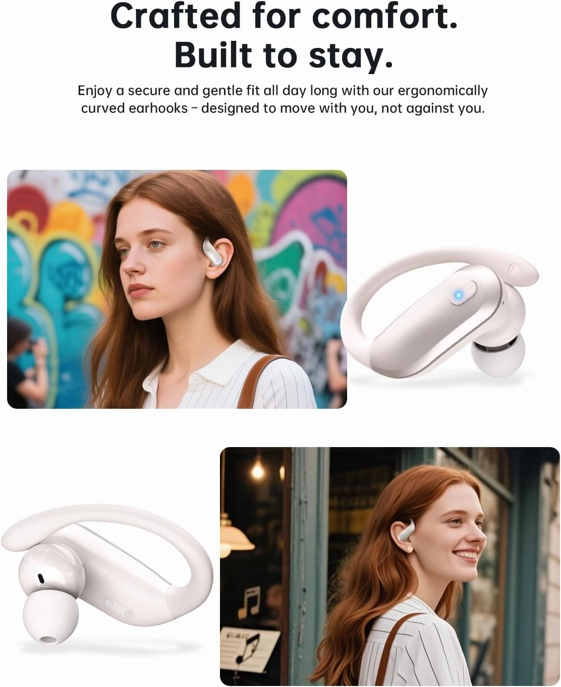 NDO Wireless Bluetooth Earbuds with Deep Bass 13mm Drivers, Over-Ear Secure Fit, IPX5 Waterproof, Type-C Charging, Bluetooth 5.3 Headphones for Music, Gym, Running