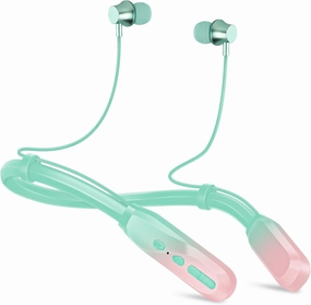 Neckband Bluetooth Headphones, 200H Extra Long Playtime Wireless Stereo Neckband Earbuds with Microphone, Waterproof Balanced Armature Drivers in Ear Headset for Sports/Workout (Pink Green) wireless earbuds,Bluetooth earphones,true wireless stereo,