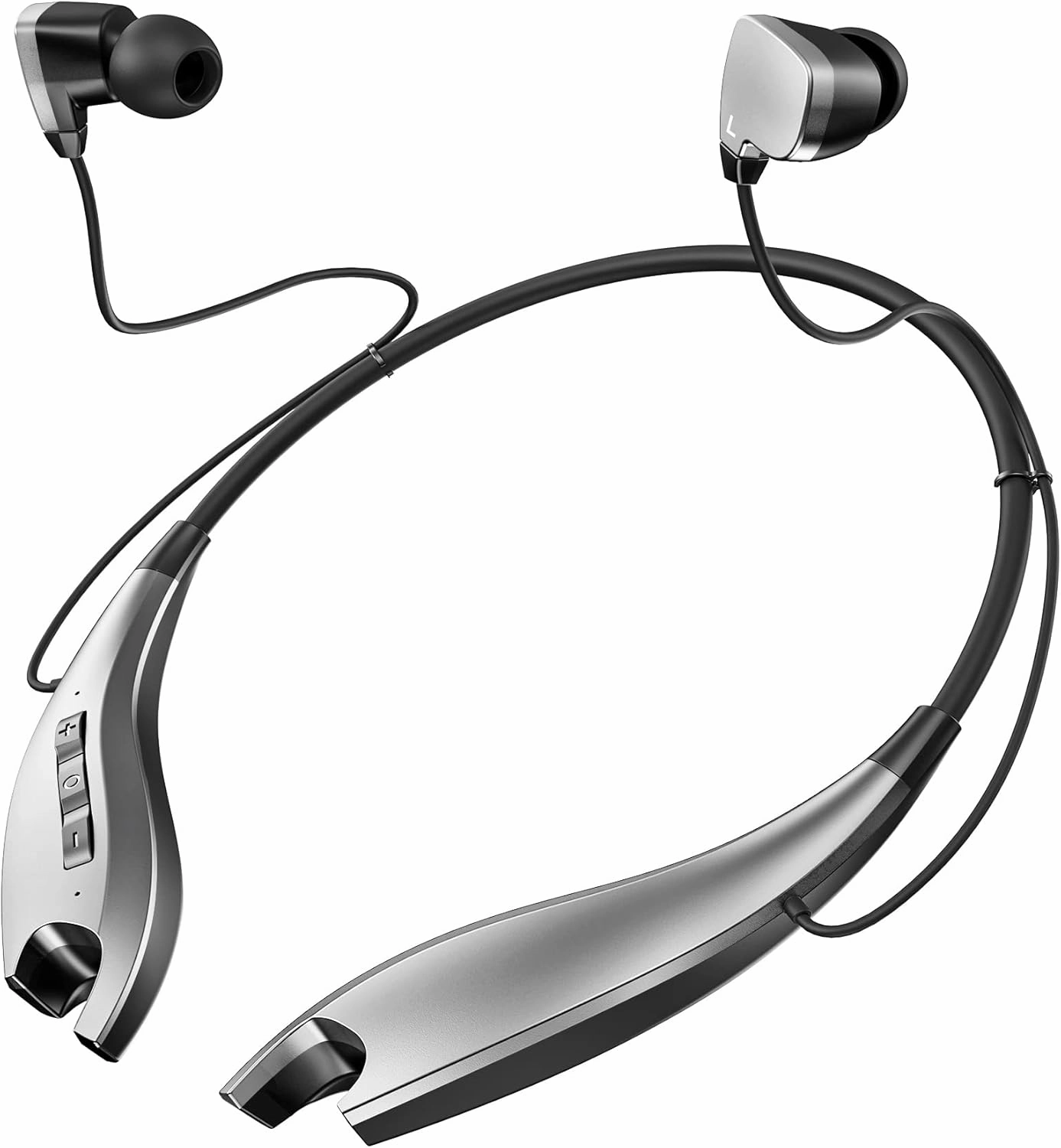 Neckband Bluetooth Headphones, Around The Neck Headphones 24H  Playtime, Bluetooth Headsets with Call Vibration, Shark Jaw Design Wireless Earbuds Noise Isolation/Mic/IPX7 Waterproof, Silver wireless earbuds,Bluetooth earphones,true wireless stereo,