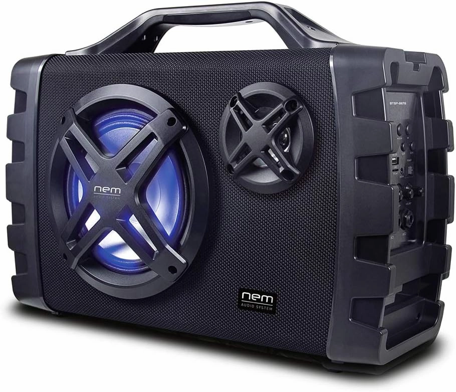 NEM Mobi7e Portable Wireless Bluetooth High Performance Stereo Speaker Extra Bass, USB Recording, Rechargeable Battery, AUX and TF Card Input, FM Radio, MP3, Mic and Guitar Input, LED Lights (Black) hi-res portable player,digital audio player,DAP lossless,