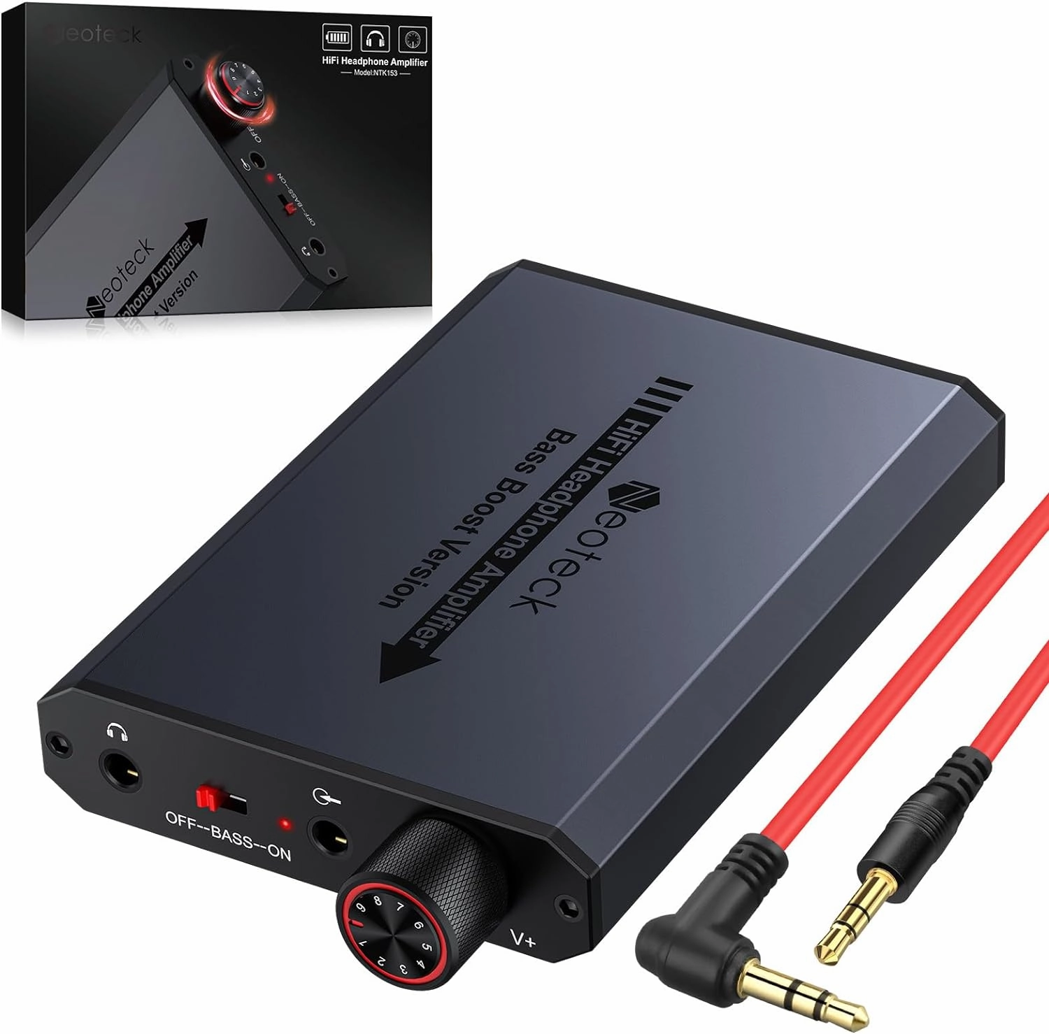 Neoteck 3.5mm Headphone Amp with Bass Boost Portable HiFi Headphone Amplifier, 16-150 Ohm, Aluminum Matte Surface for Mac, Phones, iPad, MP3, MP4 Computers PS4 PS5 Controller headphone amplifier,portable amp,desktop headphone amp,