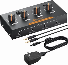 Neoteck 4 Channel Stereo Headphone Amplifier with Volume Control 4 Channel Audio Mono/Stereo Amplifier in Metal with 3.5mm Audio Cable Suitable for Recordings/Mixing/Musical Practices headphone amplifier,portable amp,desktop headphone amp,
