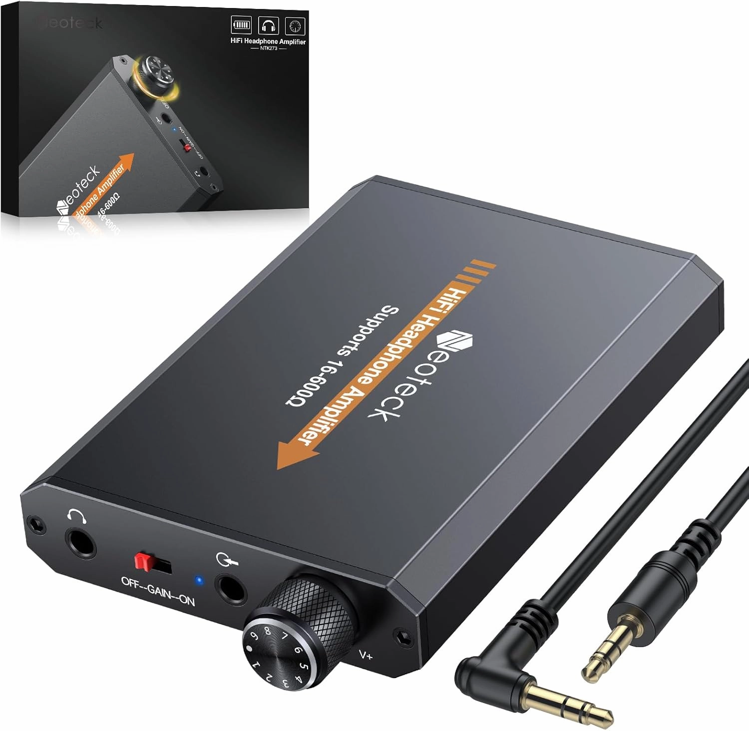 Neoteck Amplifier 16-600 Ohm Portable Headphone Amplifier,3.5mm Jack Rechargeable Headphone Amp with Volume Control,Two-Stage Gain Switch, Headset Amplifier for PC/CD/MP3/MP4 Players headphone amplifier,portable amp,desktop headphone amp,