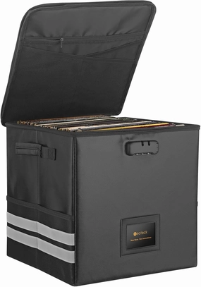 Neoteck Vinyl Record Storage Box with Lock Holds Up to 62 PCS Vinyl Records Foldable LP Storage Organizer with Mesh Pocket and Reflective Strips Fire and Water Resistant for Record Collection vinyl storage,record holder,LP organizer,