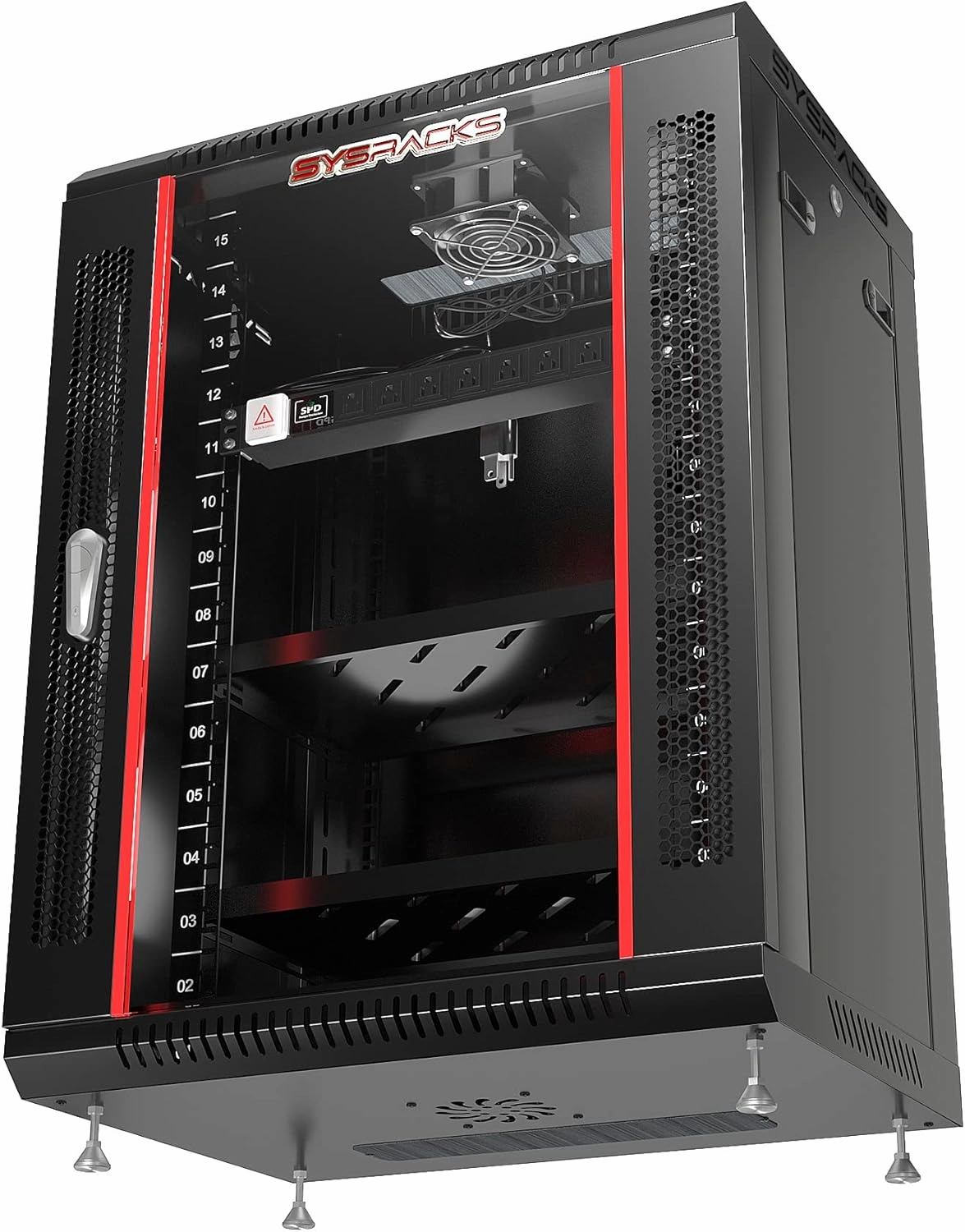 Network Data Cabinet - 15U Rack Mount - Wall Mount IT Rack - Locking - Server Rack - 18-Inch deep Data Rack - Server Rack Cabinet with POWERBAR/Fan/Shelf/FEET/for Servers - A/V  Equipment