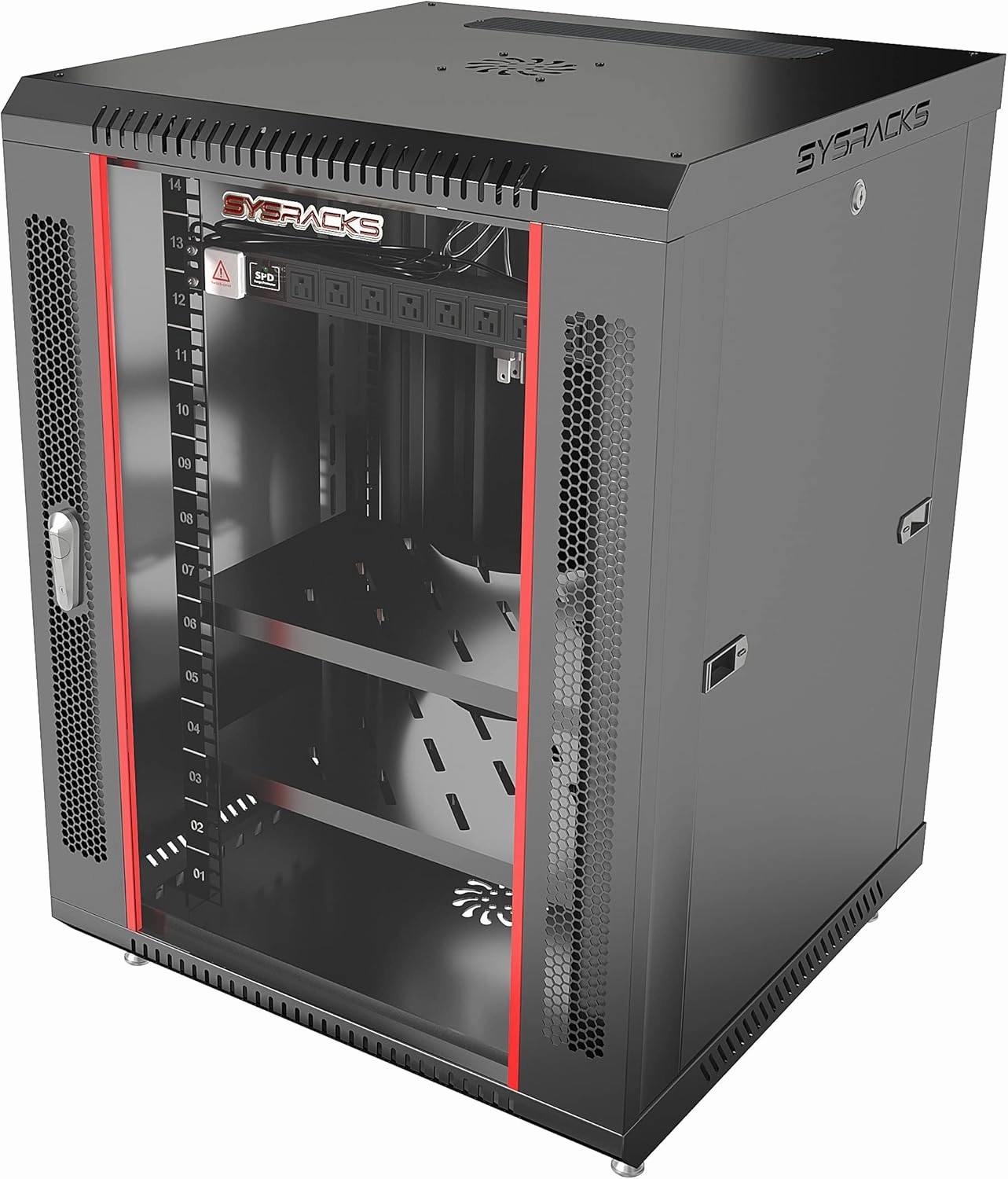 Network Data Cabinet - 15U Rack Mount - Wall Mount IT Rack - Locking - Server Rack - 18-Inch deep Data Rack - Server Rack Cabinet with POWERBAR/Fan/Shelf/FEET/for Servers - A/V  Equipment equipment cabinet,AV gear cabinet,component enclosure,