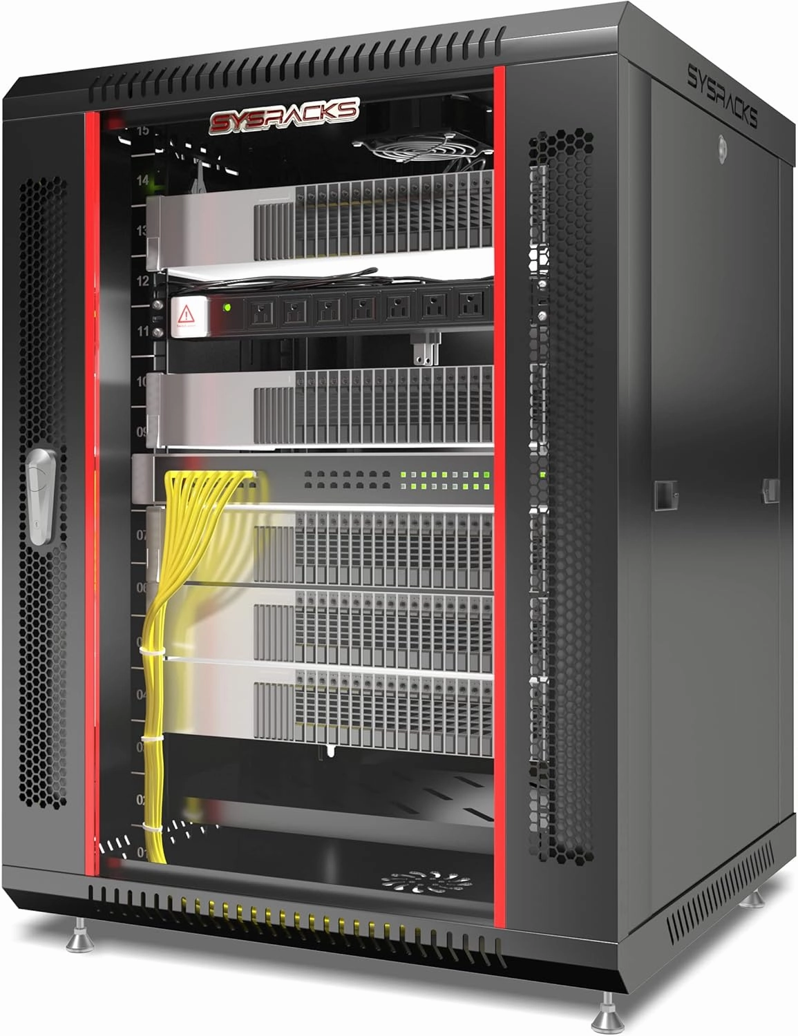 Network Data Cabinet - 15U Rack Mount - Wall Mount IT Rack - Locking - Server Rack - 18-Inch deep Data Rack - Server Rack Cabinet with POWERBAR/Fan/Shelf/FEET/for Servers - A/V  Equipment