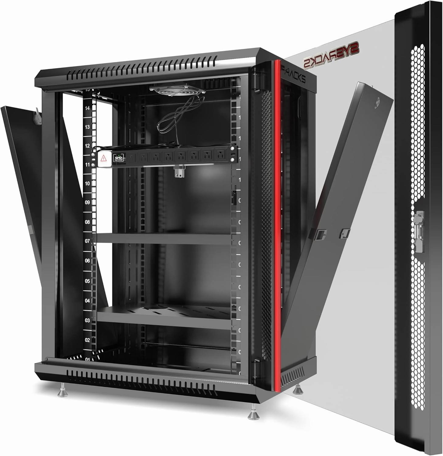Network Data Cabinet - 15U Rack Mount - Wall Mount IT Rack - Locking - Server Rack - 18-Inch deep Data Rack - Server Rack Cabinet with POWERBAR/Fan/Shelf/FEET/for Servers - A/V  Equipment