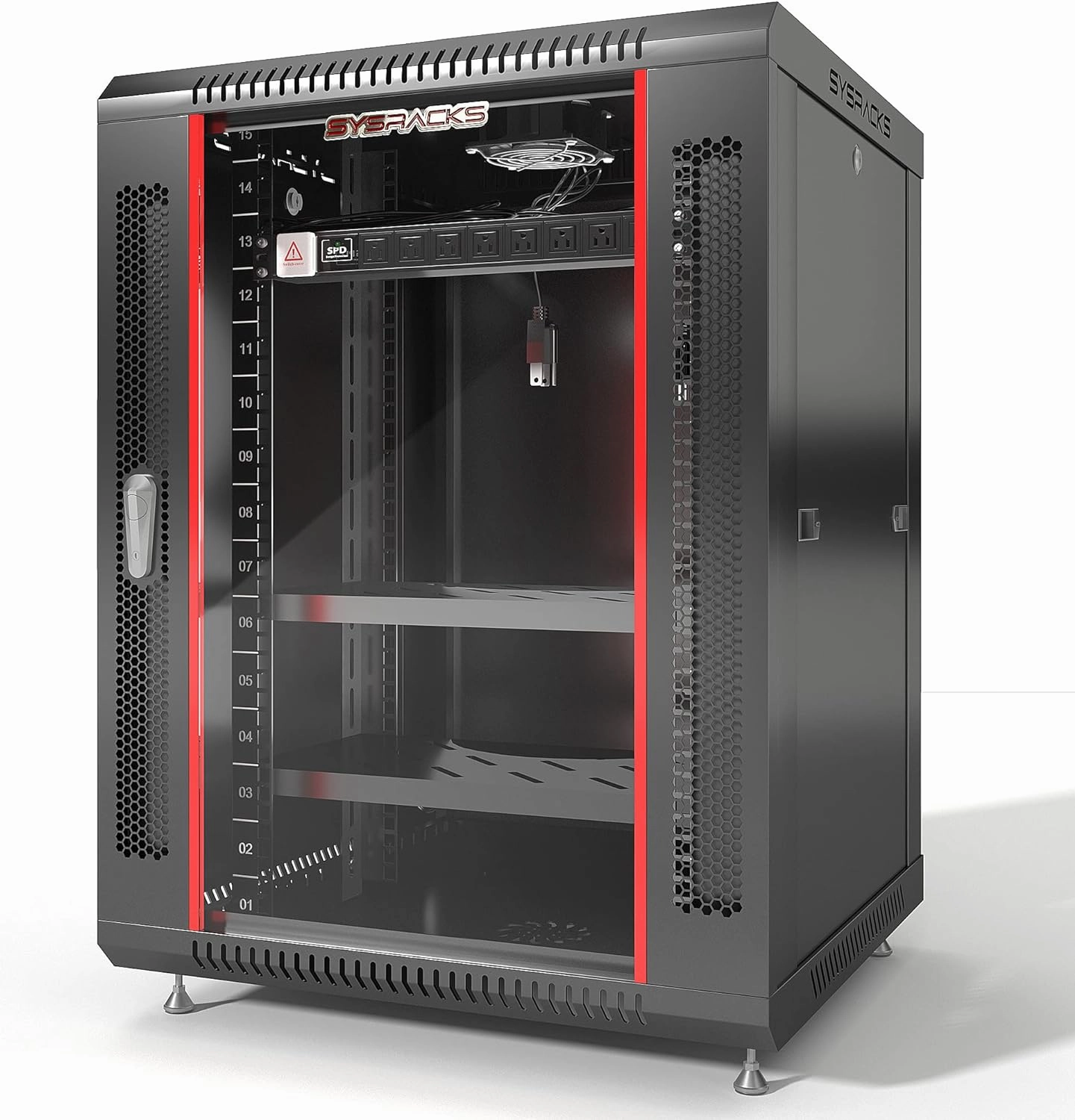 Network Data Cabinet - 15U Rack Mount - Wall Mount IT Rack - Locking - Server Rack - 18-Inch deep Data Rack - Server Rack Cabinet with POWERBAR/Fan/Shelf/FEET/for Servers - A/V  Equipment
