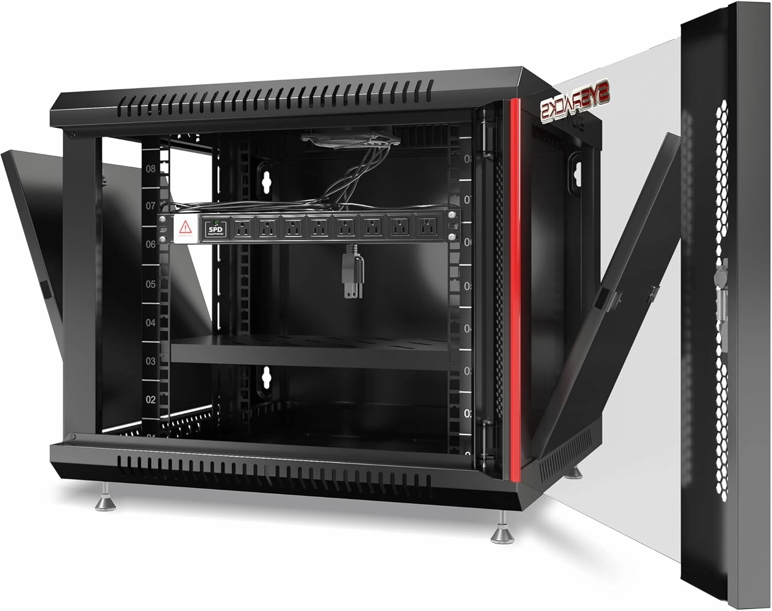 Network Data Cabinet - 9U Rack Mount - Wall Mount IT Rack - Locking - Server Rack - 24-Inch deep Data Rack - Server Rack Cabinet with POWERBAR/Fan/Shelf/FEET/for Servers - A/V  Equipment