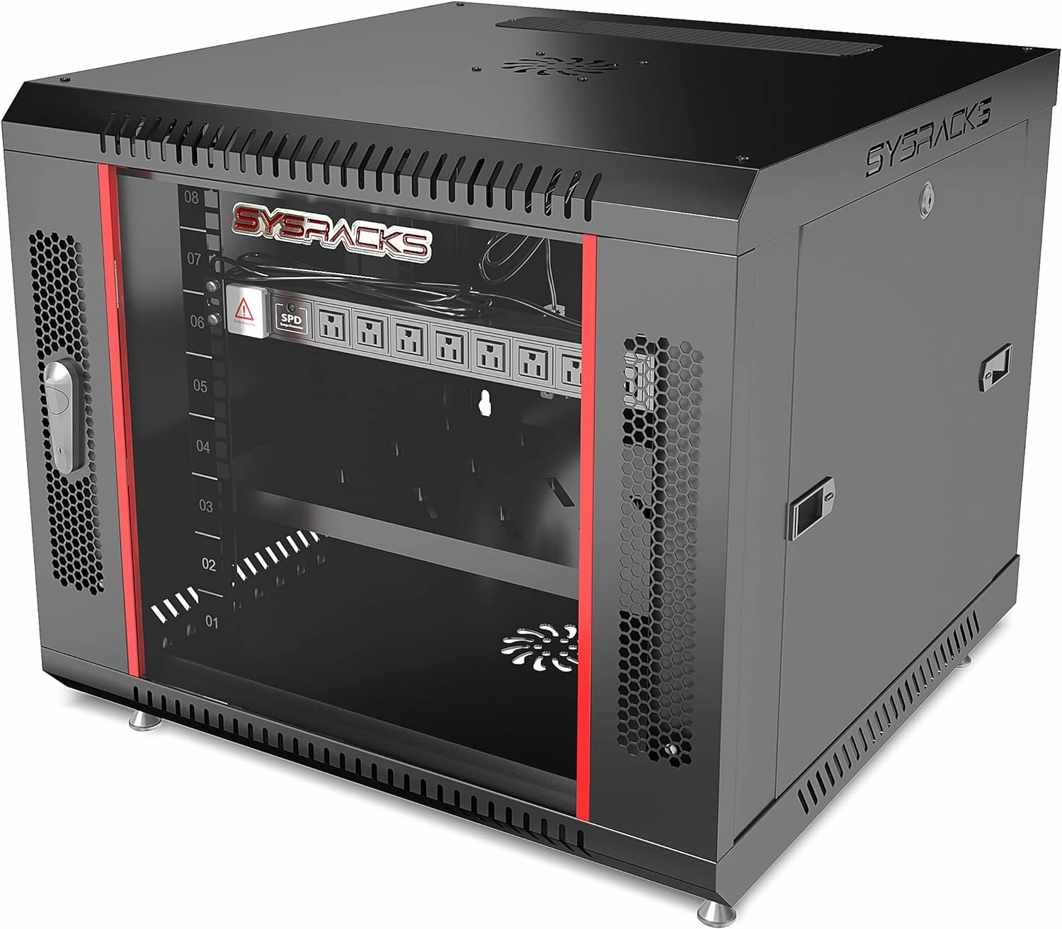 Network Data Cabinet - 9U Rack Mount - Wall Mount IT Rack - Locking - Server Rack - 24-Inch deep Data Rack - Server Rack Cabinet with POWERBAR/Fan/Shelf/FEET/for Servers - A/V  Equipment
