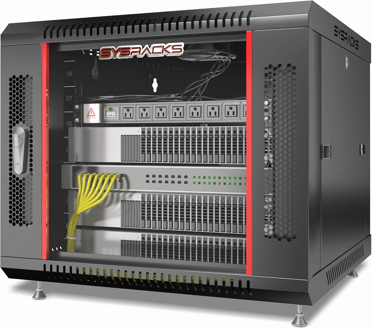 Network Data Cabinet - 9U Rack Mount - Wall Mount IT Rack - Locking - Server Rack - 24-Inch deep Data Rack - Server Rack Cabinet with POWERBAR/Fan/Shelf/FEET/for Servers - A/V  Equipment