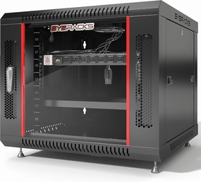 Network Data Cabinet - 9U Rack Mount - Wall Mount IT Rack - Locking - Server Rack - 24-Inch deep Data Rack - Server Rack Cabinet with POWERBAR/Fan/Shelf/FEET/for Servers - A/V  Equipment equipment cabinet,AV gear cabinet,component enclosure,