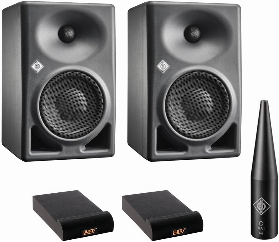 Neumann KH 120 MKII Active 5.25" 2-Way Studio Monitor (Anthracite, Pair) Bundle MA 1 Monitor Alignment Mic and 2X Auray IP-S Isolation Pad studio monitors,nearfield speakers,mixing reference monitors,