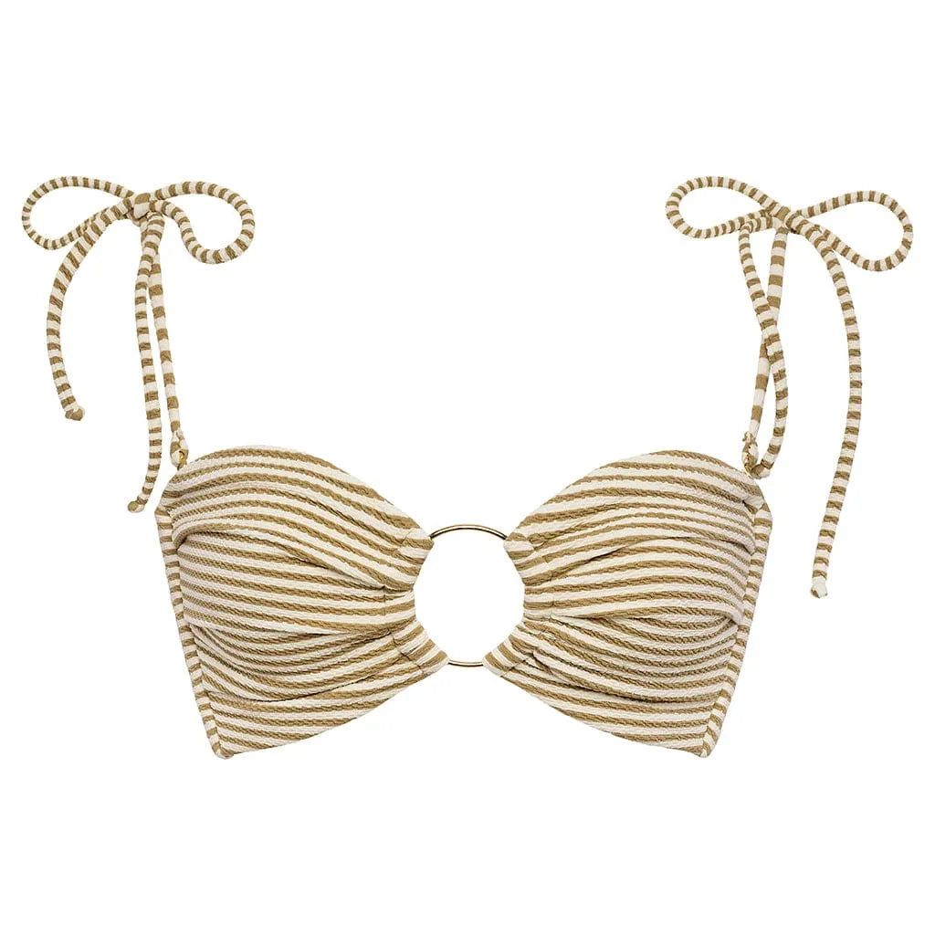 Neutral Stripe Tori Ties Bandeau Bikini Top