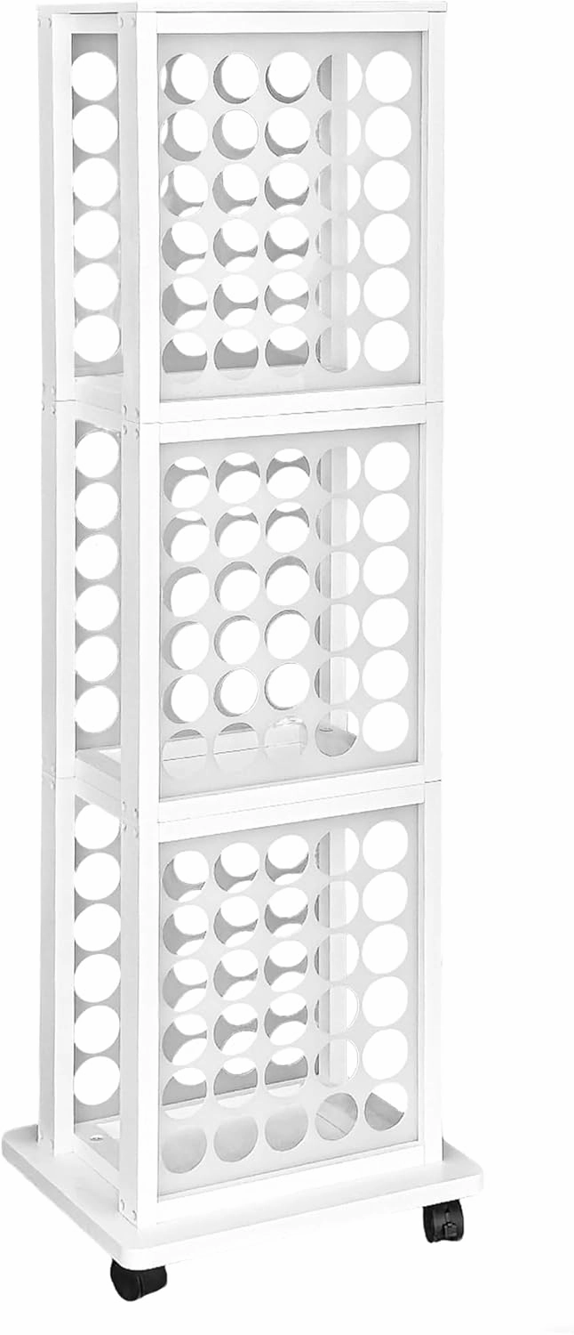 NewEle Mobile Vinyl Roll Holder - 90 Compartments Vinyl Storage Cart with Locking Castor Wheels, Wooden 3-Tier Detachable HTV Organizer Rack for Craft Room Home DIY (2" Hole Size, White) vinyl storage,record holder,LP organizer,