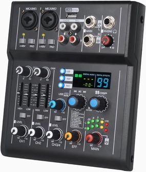 NG-3 4-Channel DJ Audio Mixer, Black Small Audio Mixing Console With 99 DSP Effects, 48V Phantom Power, USB Interface, Bluetooth MP3 Playback Sound Board mixer console,audio mixing desk,DJ console,