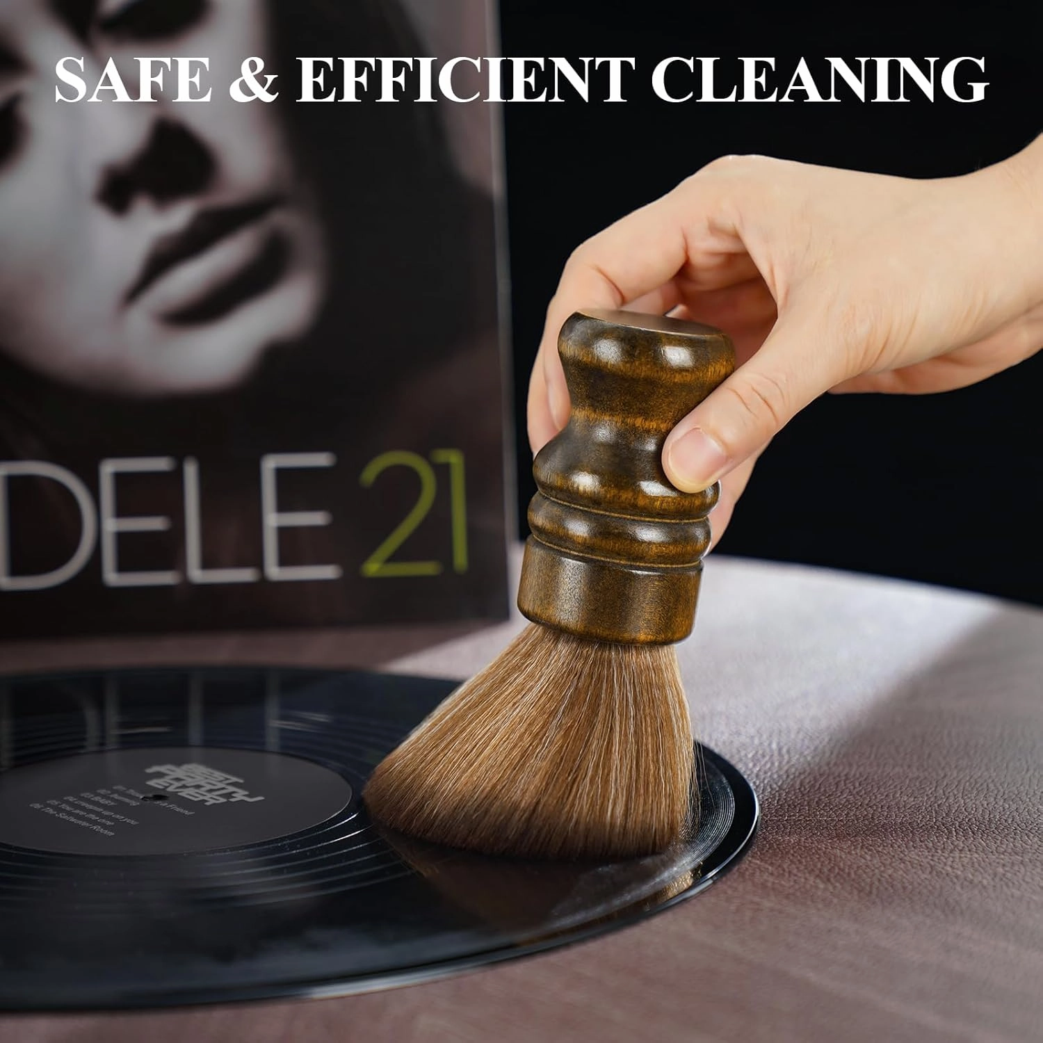 NiHome Vinyl Record Cleaning Brush, Anti-Static Soft LP Record Cleaner, Vinyl Dust Remover Brush with Ultra-Fine Fiber Bristles, Safe for Vinyl LP CD Album Care, Retro Design with Beech Wood Handle