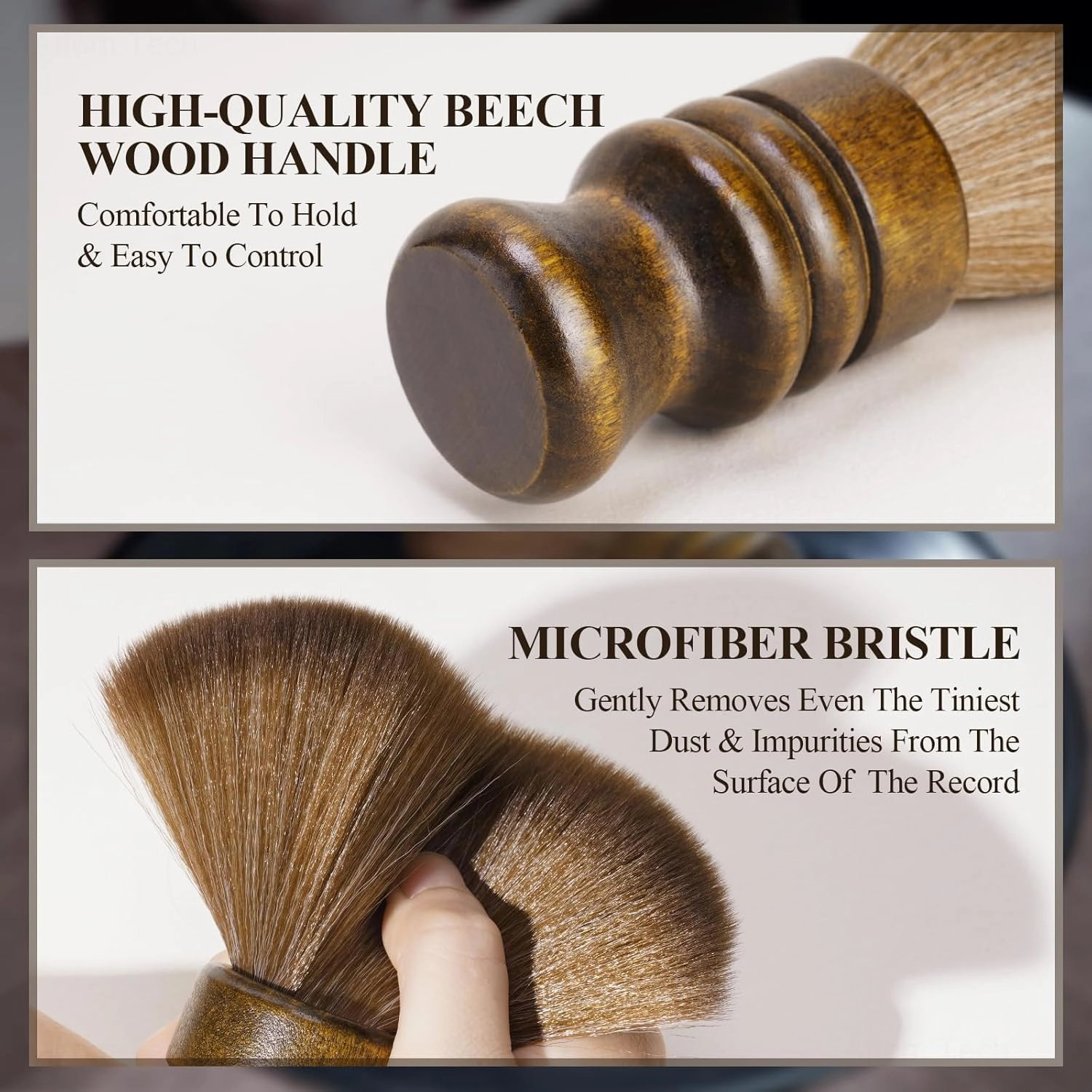 NiHome Vinyl Record Cleaning Brush, Anti-Static Soft LP Record Cleaner, Vinyl Dust Remover Brush with Ultra-Fine Fiber Bristles, Safe for Vinyl LP CD Album Care, Retro Design with Beech Wood Handle