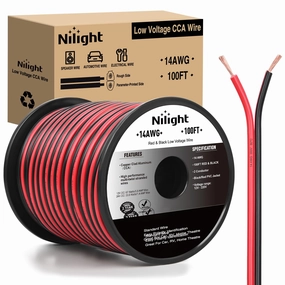 Nilight 100FT 14AWG Copper Clad Aluminum Wire 14/2 Gauge Red Black CCA Electrical Cable 2 Conductor Parallel 12V/24V DC Flexible Extension Cords for Car Audio Radio Speaker Amplifier speaker cable,audio wire,hi-fi speaker cord,