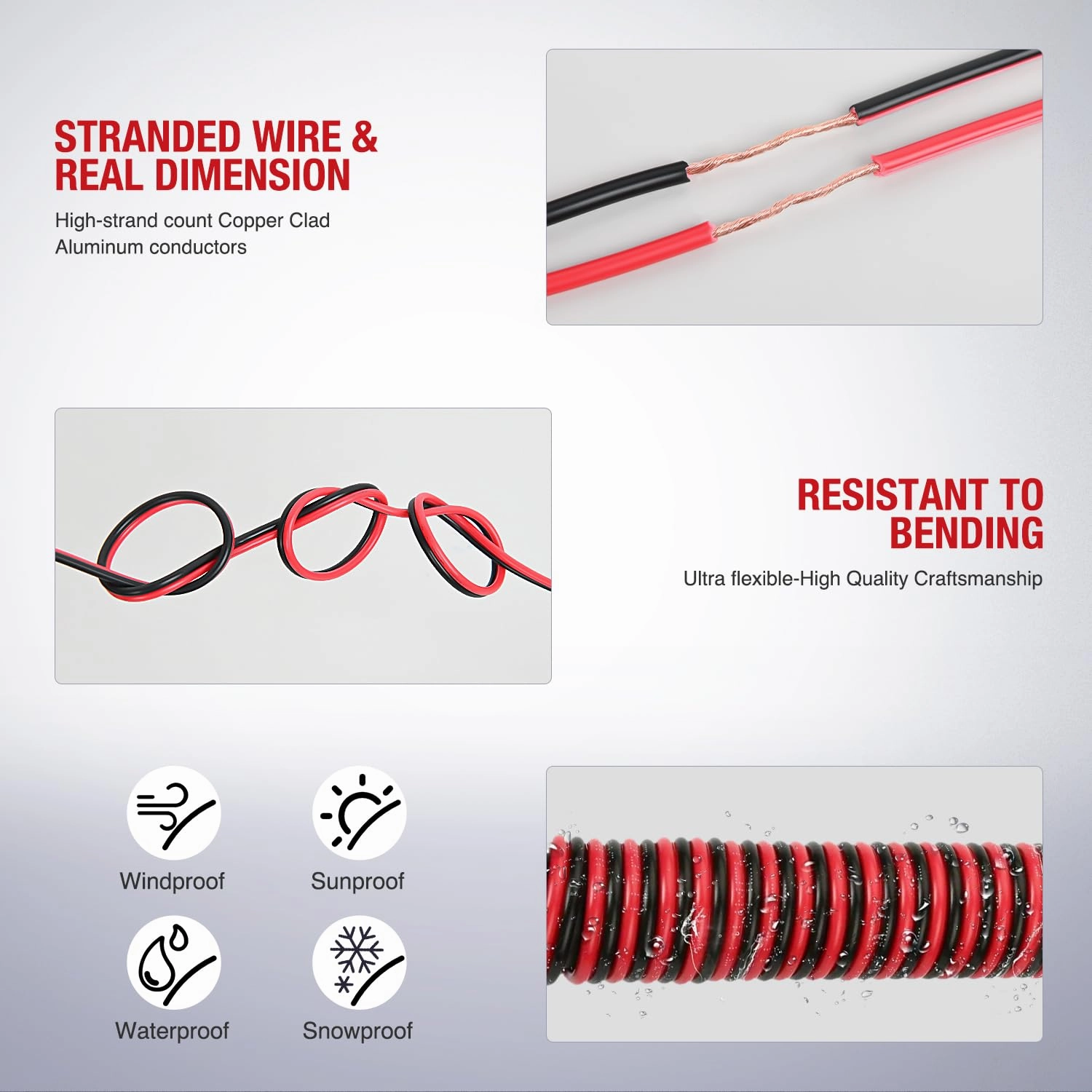 Nilight 100FT 14AWG Copper Clad Aluminum Wire 14/2 Gauge Red Black CCA Electrical Cable 2 Conductor Parallel 12V/24V DC Flexible Extension Cords for Car Audio Radio Speaker Amplifier