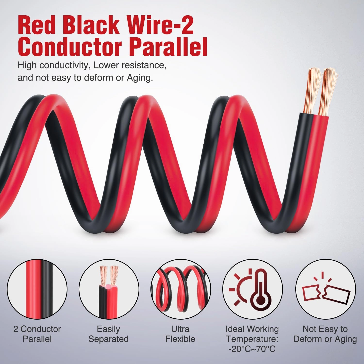 Nilight 100FT 14AWG Copper Clad Aluminum Wire 14/2 Gauge Red Black CCA Electrical Cable 2 Conductor Parallel 12V/24V DC Flexible Extension Cords for Car Audio Radio Speaker Amplifier